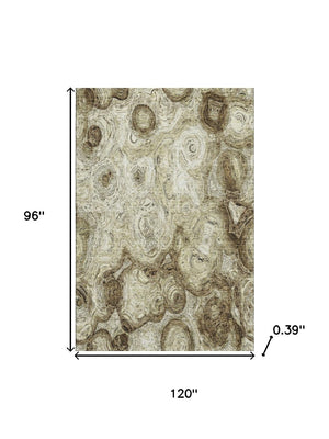 HomeRoots 8' X 10' Beige and Brown Abstract Area Rug - Machine-Washable, UV-Protected, Stylish & Durable Home Decor 650144