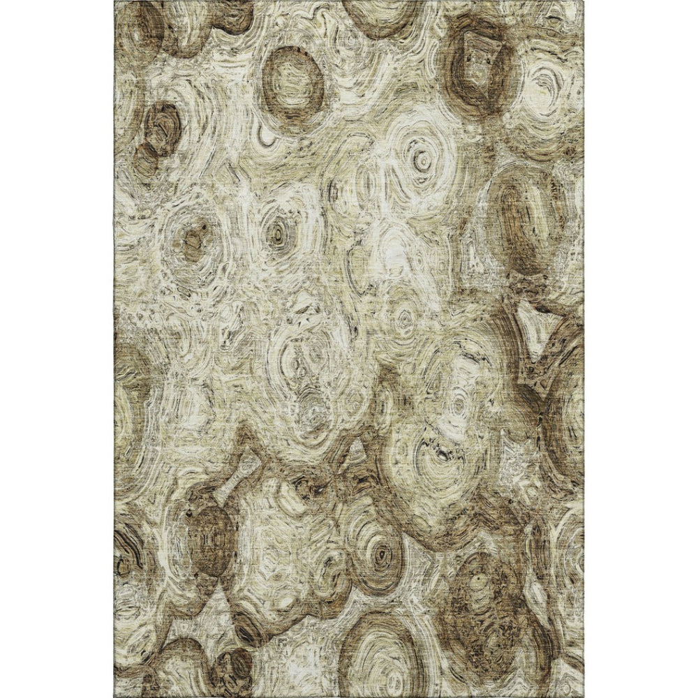 HomeRoots 10' Beige and Brown Abstract Area Rug – Washable, UV-Protected, Durable for High-Traffic Spaces! 650146