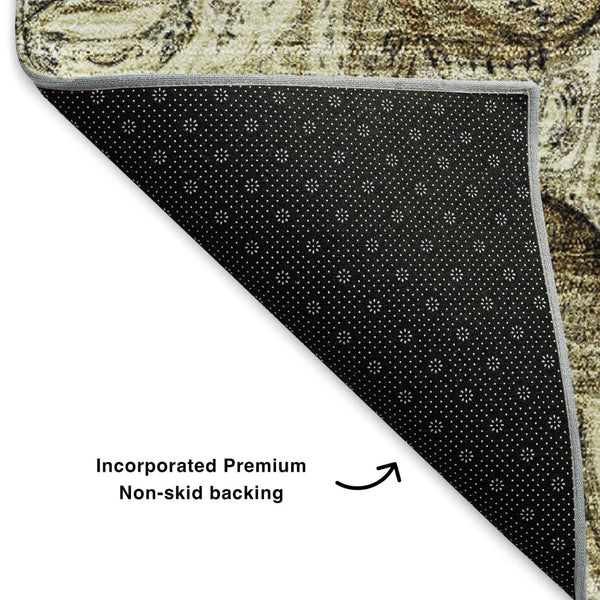 HomeRoots 10' Beige and Brown Abstract Area Rug – Washable, UV-Protected, Durable for High-Traffic Spaces! 650146