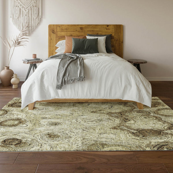 HomeRoots 10' Beige and Brown Abstract Area Rug – Washable, UV-Protected, Durable for High-Traffic Spaces! 650146