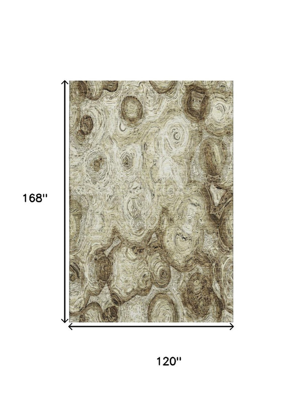 HomeRoots 10' Beige and Brown Abstract Area Rug – Washable, UV-Protected, Durable for High-Traffic Spaces! 650146
