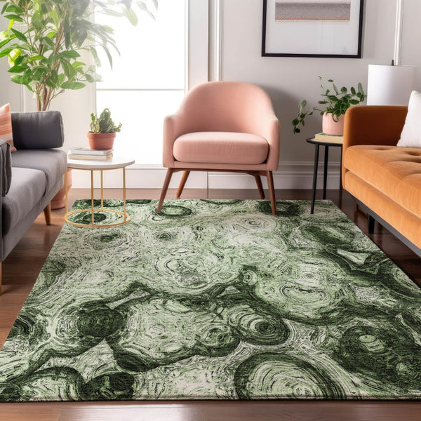 HomeRoots 5' X 8' Washable Area Rug in Green & Charcoal - Modern Abstract Design with UV Protection Features 650148