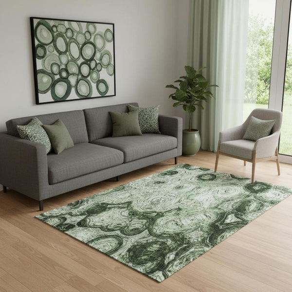 HomeRoots 5' X 8' Washable Area Rug in Green & Charcoal - Modern Abstract Design with UV Protection Features 650148