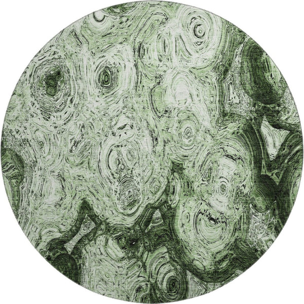 HomeRoots 8' Green and Charcoal Abstract Round Rug - Washable, UV-Protected, Stain-Resistant for Modern Homes 650149