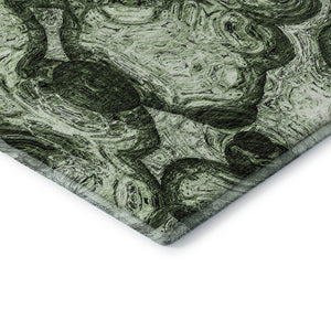 HomeRoots 8' Green and Charcoal Abstract Round Rug - Washable, UV-Protected, Stain-Resistant for Modern Homes 650149