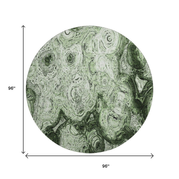 HomeRoots 8' Green and Charcoal Abstract Round Rug - Washable, UV-Protected, Stain-Resistant for Modern Homes 650149