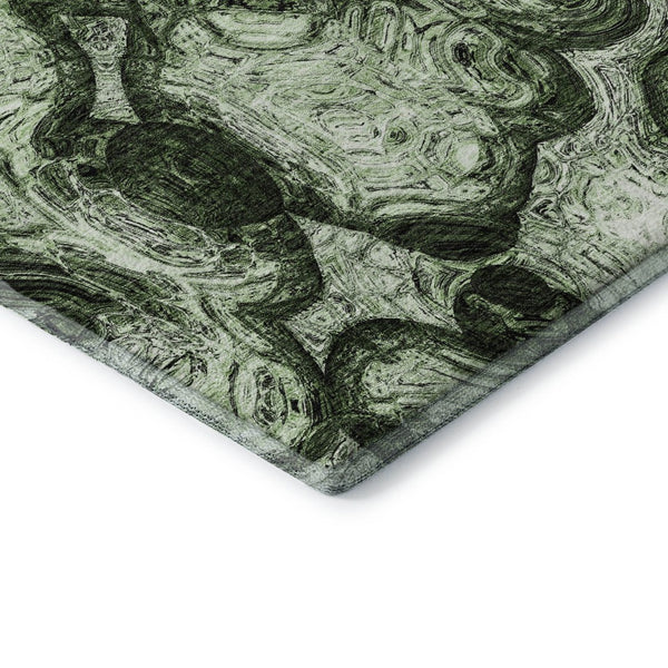 HomeRoots 8' X 10' Stylish Green & Charcoal Abstract Area Rug - Washable, UV Protected, Ideal for Homes with Kids! 650150