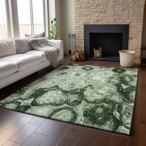HomeRoots 8' X 10' Stylish Green & Charcoal Abstract Area Rug - Washable, UV Protected, Ideal for Homes with Kids! 650150