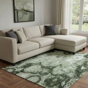 HomeRoots 8' X 10' Stylish Green & Charcoal Abstract Area Rug - Washable, UV Protected, Ideal for Homes with Kids! 650150