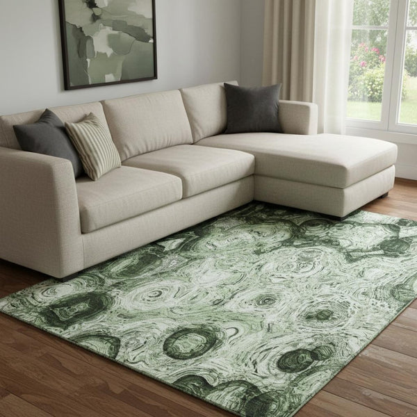 HomeRoots 9' X 12' Green and Charcoal Abstract Area Rug - Stain Resistant, UV Protected for Modern Spaces 650151