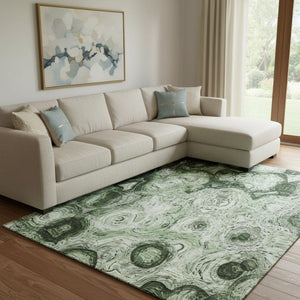 HomeRoots 10' Green and Charcoal Abstract Area Rug - Washable, UV-Protected, Stain-Resistant, Durable Design 650152