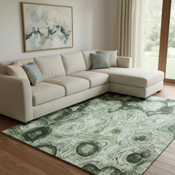 HomeRoots 10' Green and Charcoal Abstract Area Rug - Washable, UV-Protected, Stain-Resistant, Durable Design 650152