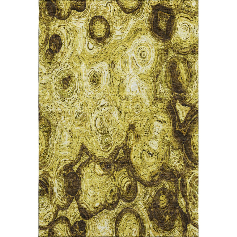 HomeRoots 5' X 8' Gold And Chocolate Abstract Washable Area Rug – Stylish, Durable, Stain-Resistant Design! 650154