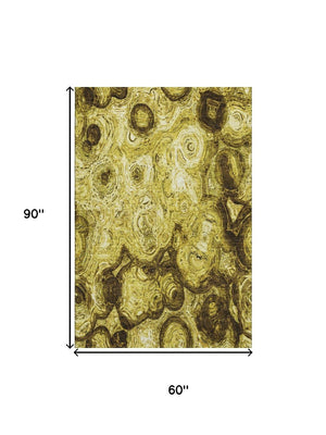 HomeRoots 5' X 8' Gold And Chocolate Abstract Washable Area Rug – Stylish, Durable, Stain-Resistant Design! 650154