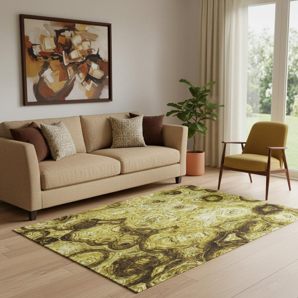 HomeRoots 5' X 8' Gold And Chocolate Abstract Washable Area Rug – Stylish, Durable, Stain-Resistant Design! 650154