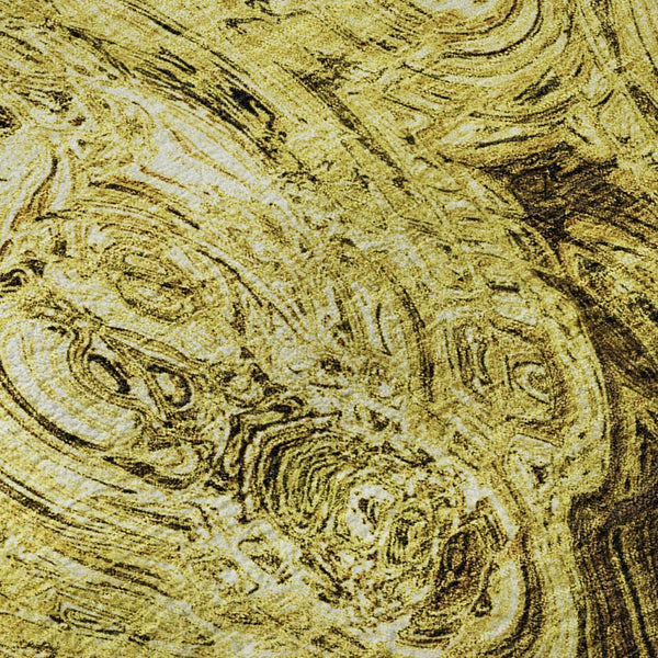 HomeRoots 8' Gold and Chocolate Abstract Round Rug - Washable, UV-Protected, Durable for High Traffic Areas 650155
