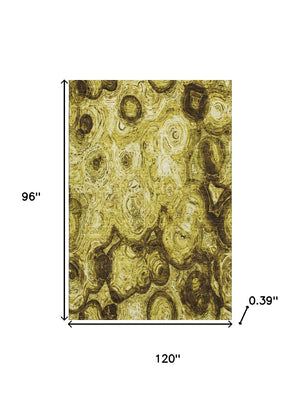 HomeRoots 8' X 10' Gold and Chocolate Abstract Area Rug - Stylish, Washable, UV-Protected, and Stain-Resistant! 650156