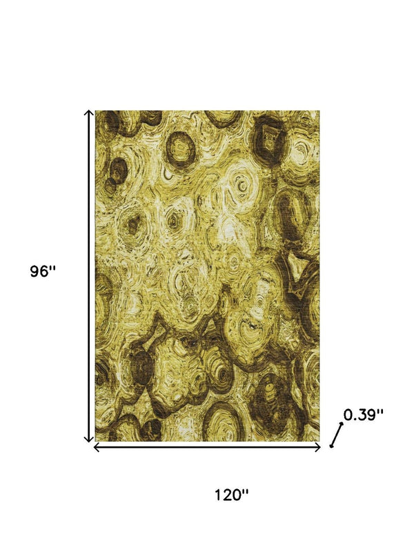 HomeRoots 8' X 10' Gold and Chocolate Abstract Area Rug - Stylish, Washable, UV-Protected, and Stain-Resistant! 650156