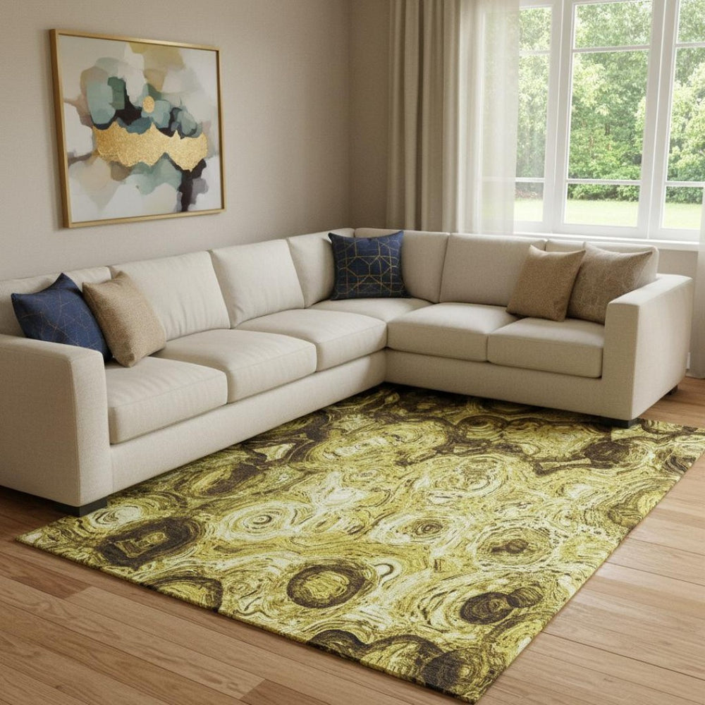 HomeRoots 8' X 10' Gold and Chocolate Abstract Area Rug - Stylish, Washable, UV-Protected, and Stain-Resistant! 650156