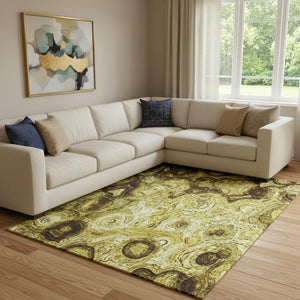 HomeRoots 8' X 10' Gold and Chocolate Abstract Area Rug - Stylish, Washable, UV-Protected, and Stain-Resistant! 650156
