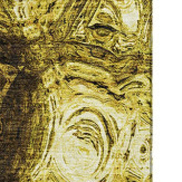 HomeRoots 10' Gold and Chocolate Abstract Washable Area Rug - UV Protected, Stain Resistant for Busy Homes 650158