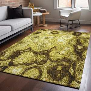 HomeRoots 10' Gold and Chocolate Abstract Washable Area Rug - UV Protected, Stain Resistant for Busy Homes 650158