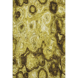 HomeRoots 10' Gold and Chocolate Abstract Washable Area Rug - UV Protected, Stain Resistant for Busy Homes 650158
