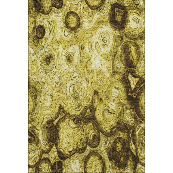 HomeRoots 10' Gold and Chocolate Abstract Washable Area Rug - UV Protected, Stain Resistant for Busy Homes 650158