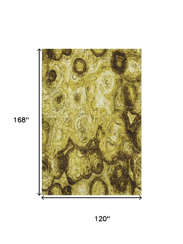 HomeRoots 10' Gold and Chocolate Abstract Washable Area Rug - UV Protected, Stain Resistant for Busy Homes 650158