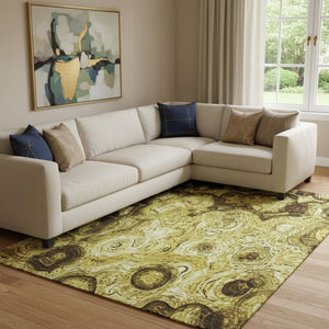 HomeRoots 10' Gold and Chocolate Abstract Washable Area Rug - UV Protected, Stain Resistant for Busy Homes 650158