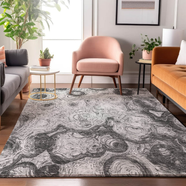 HomeRoots 5' X 8' Gray and Silver Abstract Washable Area Rug - UV Protected, Stain Resistant for Busy Homes 650160