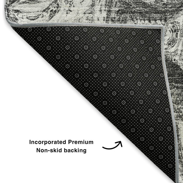 HomeRoots 5' X 8' Gray and Silver Abstract Washable Area Rug - UV Protected, Stain Resistant for Busy Homes 650160