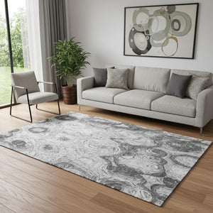 HomeRoots 5' X 8' Gray and Silver Abstract Washable Area Rug - UV Protected, Stain Resistant for Busy Homes 650160