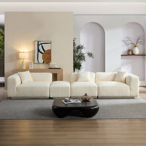 English Elm Modern Minimalist Polyester Sectional Sofa with Ottoman for Open Concept Living Spaces Beige W2085S00097