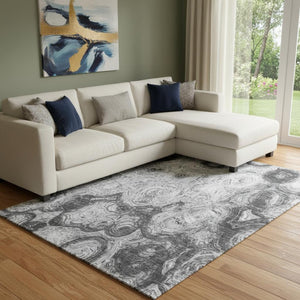 HomeRoots 8' X 10' Contemporary Gray and Silver Abstract Area Rug - Washable, UV Protected, Ideal for High-Traffic Areas 650162