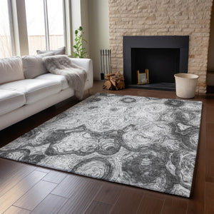 HomeRoots 9' X 12' Gray and Silver Abstract Area Rug - Washable, UV Protected, Stain Resistant for Modern Homes 650163