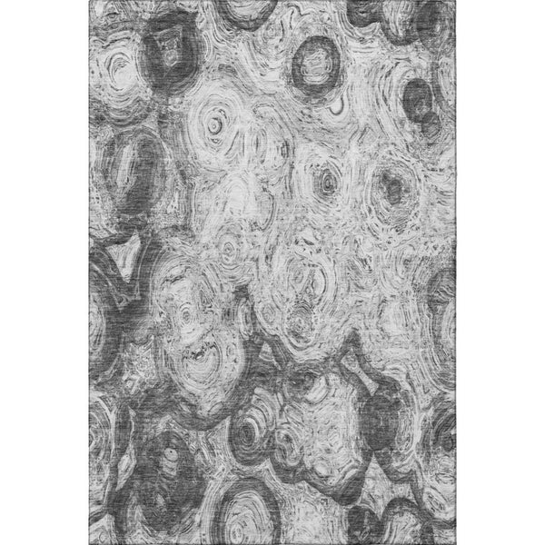 HomeRoots 10' Gray and Silver Abstract Area Rug - Washable, UV-Protected, Modern Design for High-Traffic Spaces 650164