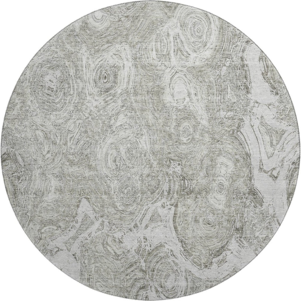 HomeRoots 8' Ivory And Gray Abstract Washable Round Rug - Stylish, Durable, UV-Protected for Any Space! 650167