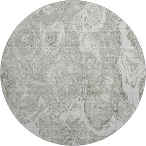 HomeRoots 8' Ivory And Gray Abstract Washable Round Rug - Stylish, Durable, UV-Protected for Any Space! 650167