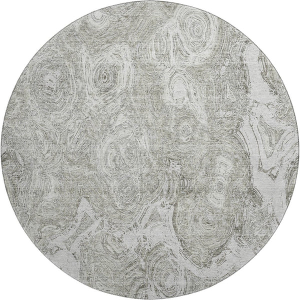 HomeRoots 8' Ivory And Gray Abstract Washable Round Rug - Stylish, Durable, UV-Protected for Any Space! 650167