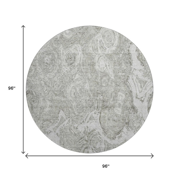 HomeRoots 8' Ivory And Gray Abstract Washable Round Rug - Stylish, Durable, UV-Protected for Any Space! 650167