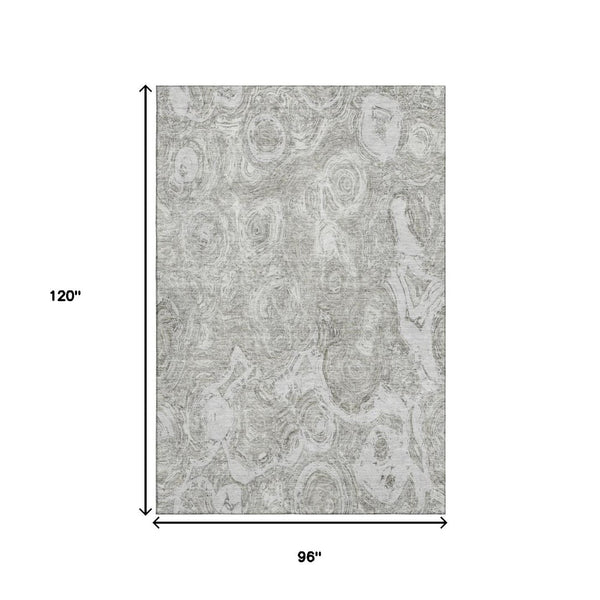HomeRoots 8' X 10' Stylish Ivory & Gray Abstract Washable Area Rug - Durable, UV-Protected, Easy-Care Design 650168