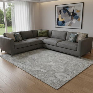 HomeRoots 8' X 10' Stylish Ivory & Gray Abstract Washable Area Rug - Durable, UV-Protected, Easy-Care Design 650168