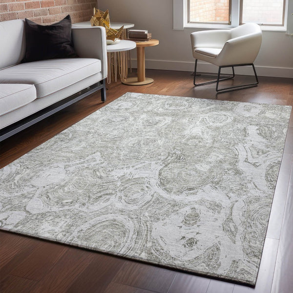 HomeRoots 8' X 10' Stylish Ivory & Gray Abstract Washable Area Rug - Durable, UV-Protected, Easy-Care Design 650168