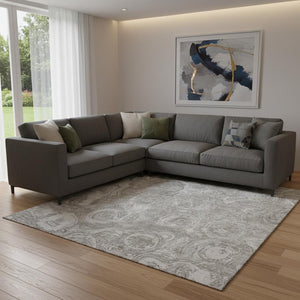HomeRoots 9' X 12' Ivory and Gray Abstract Area Rug - Washable, Durable, Pet-Friendly, with UV Protection! 650169