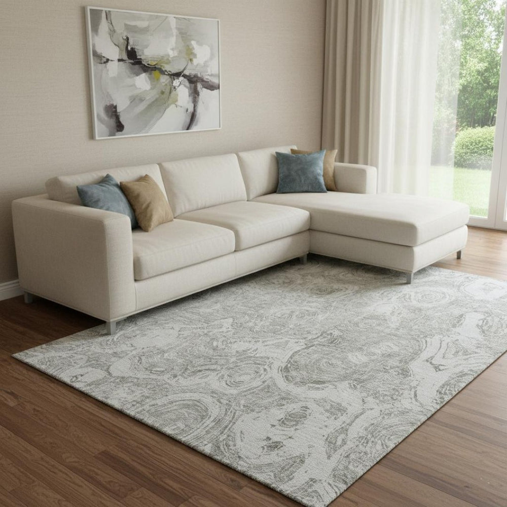 HomeRoots 10' X 14' Ivory & Gray Abstract Washable Area Rug - UV Resistant, Stylish, and Easy to Maintain! 650170