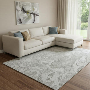HomeRoots 10' X 14' Ivory & Gray Abstract Washable Area Rug - UV Resistant, Stylish, and Easy to Maintain! 650170