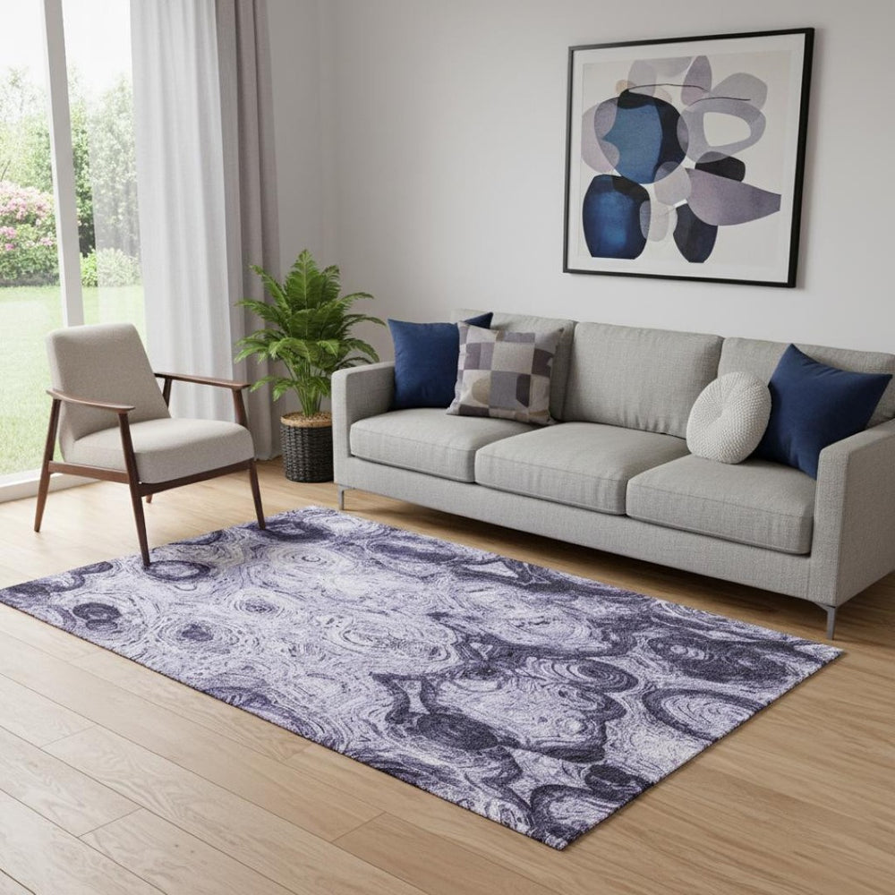 HomeRoots 5' X 8' Stylish Purple and Ivory Abstract Washable Area Rug with UV Protection for Modern Homes 650172