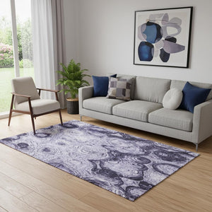 HomeRoots 5' X 8' Stylish Purple and Ivory Abstract Washable Area Rug with UV Protection for Modern Homes 650172