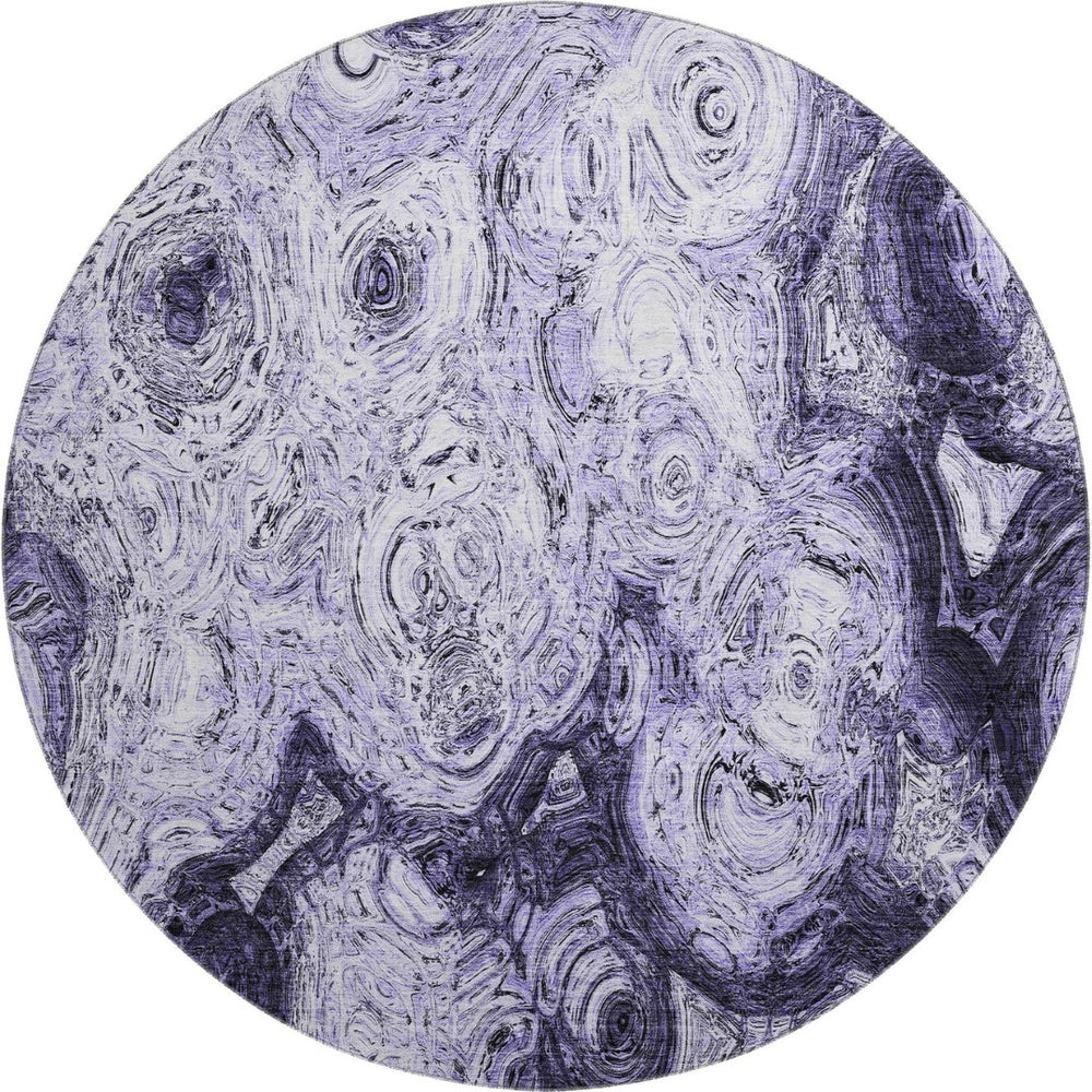 HomeRoots 8' Purple and Ivory Abstract Washable Round Rug - Durable, UV-Protected, Perfect for Any Space! 650173
